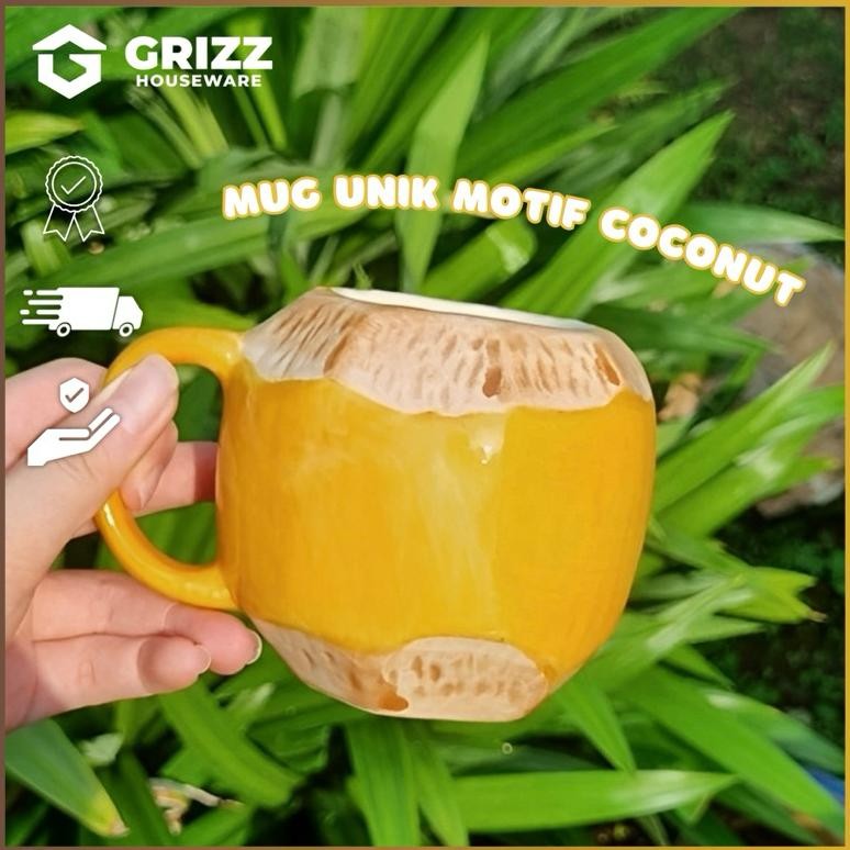 Mug Kelapa / Coconut Mug / Gelas Kelapa Bahan Keramik Original Whiteline Terlaris