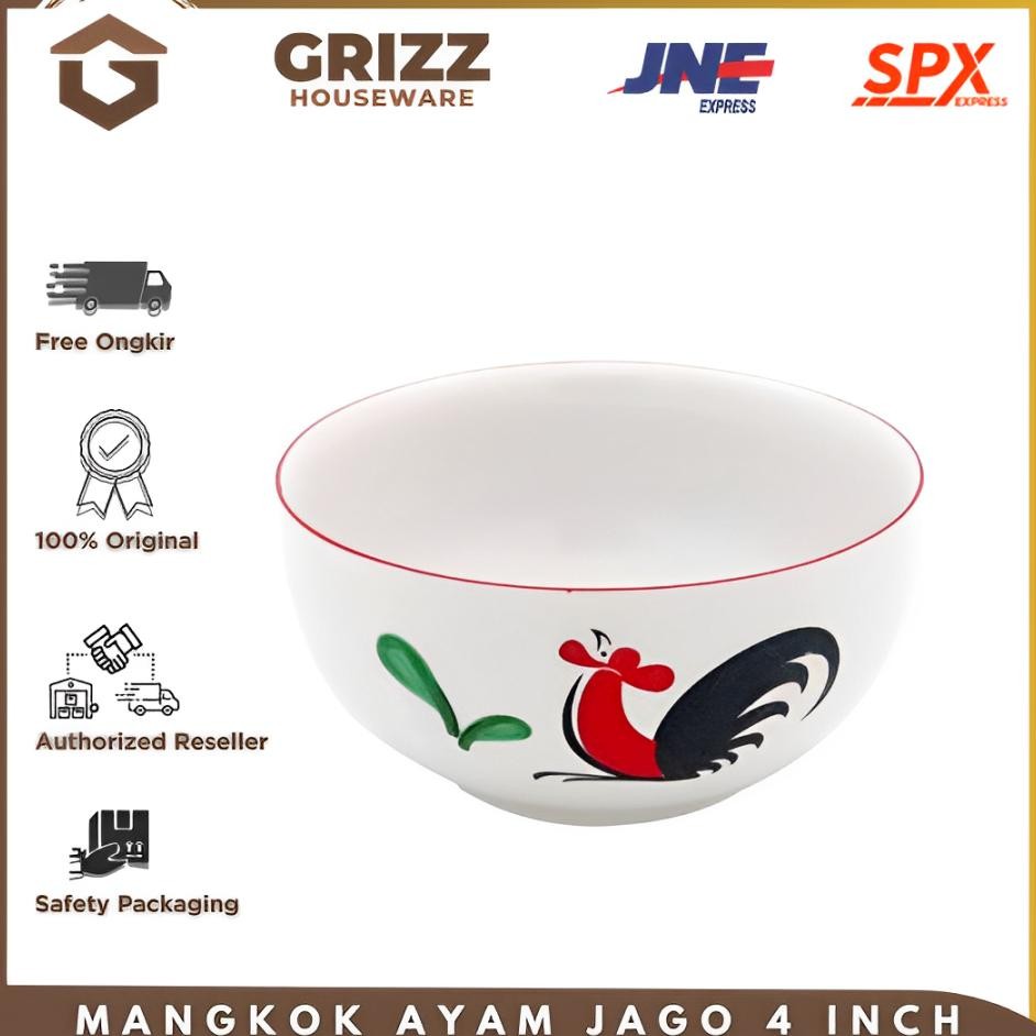 Kedaung Mangkuk Sayur / Vegetable Bowl Kukuruyuk 4'5 Inc Mangkok Nasi Kopin Ayam Jago Ukuran 4,5 Inc