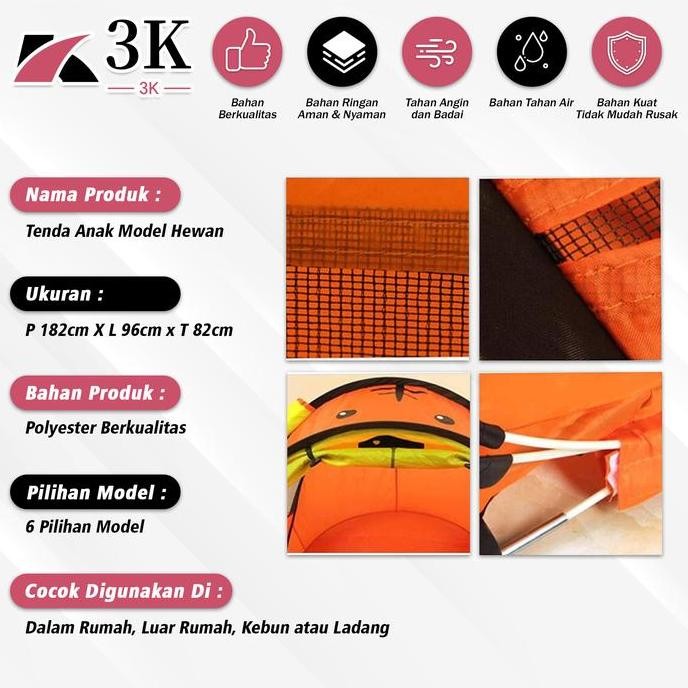 NEW (3K Surabaya) Tenda Anak Karakter Animal Hewan Camping Otomatis Lipat