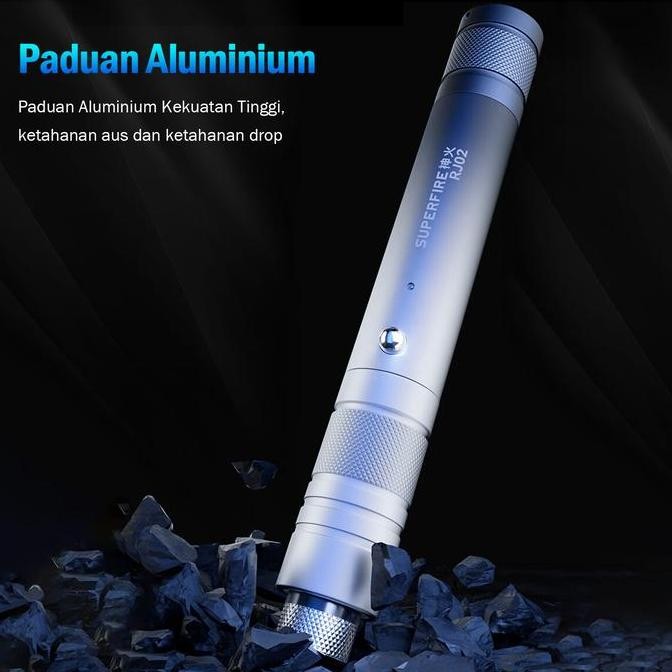 Superfire Laser Pointer Usb Rechargeable Senter 77G Portabel Aluminium Alloy Green Light Torch J02 K