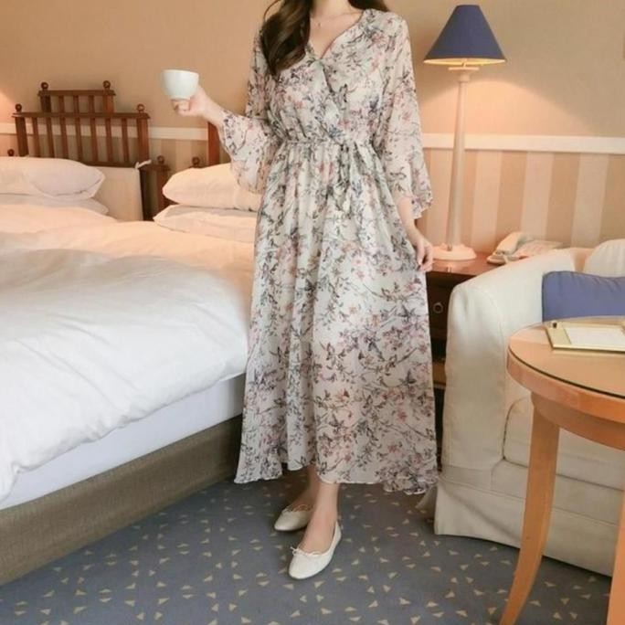 Dress EVELISSE wrap midi premium import TM 12660 original Three M kasual baju wanita fashion muslim 