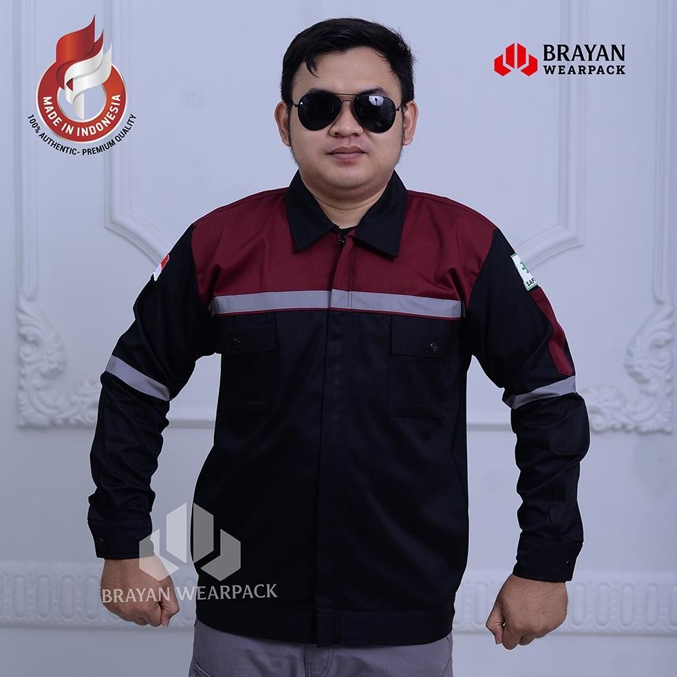 WEARPACK SAFETY ATASAN BAJU KERJA PROYEK PDL HITAM MAROON POLOS KOMBINASI