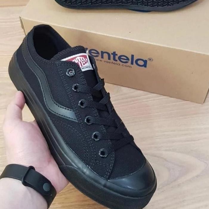 Ventela All Black Low Original Sepatu Sekolah Ventela Full Black Hitam Polos