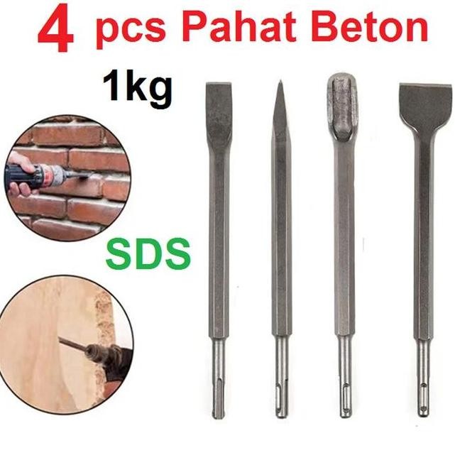 Pahat Beton Sds 4Pcs Flat Chisel Bobok Beton Tembok Pahat Sekop Palu Listrik Gagang Bulat Ujung Runc