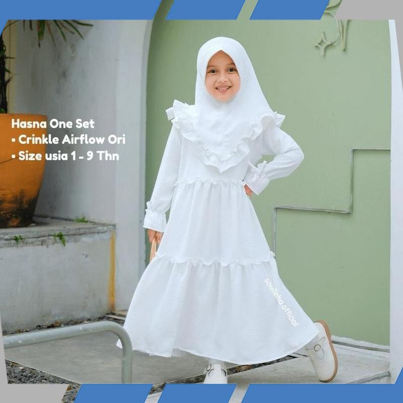 Termurah gamis anak perempuan / baju anak perempuan /Gamis putih anak Hasna / gamis anak putih / baj