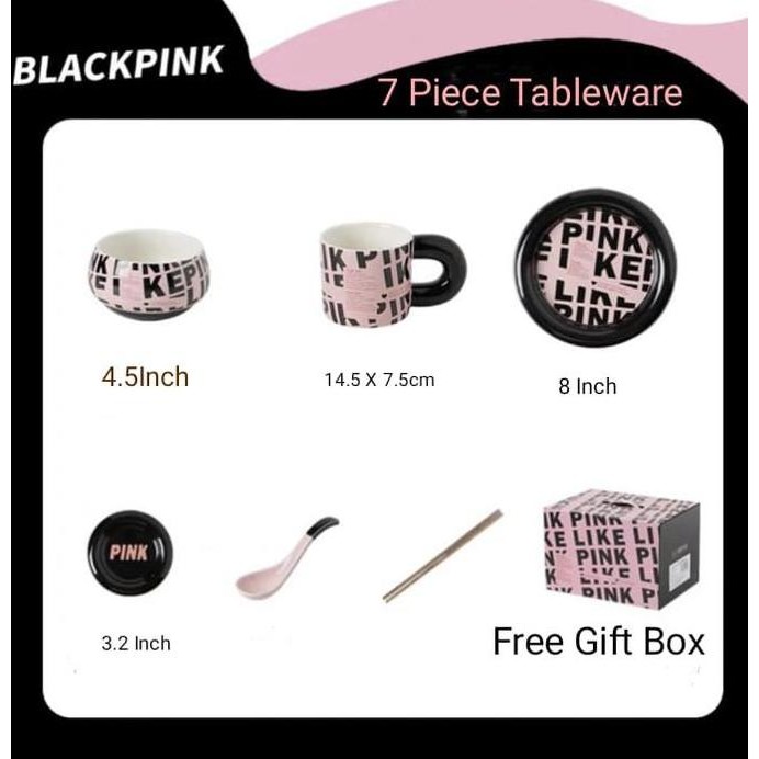 Littleapple_o BlackPink Tableware  Piring Makan  / piring mangkok  Black Pink  / piring dan mangkok 