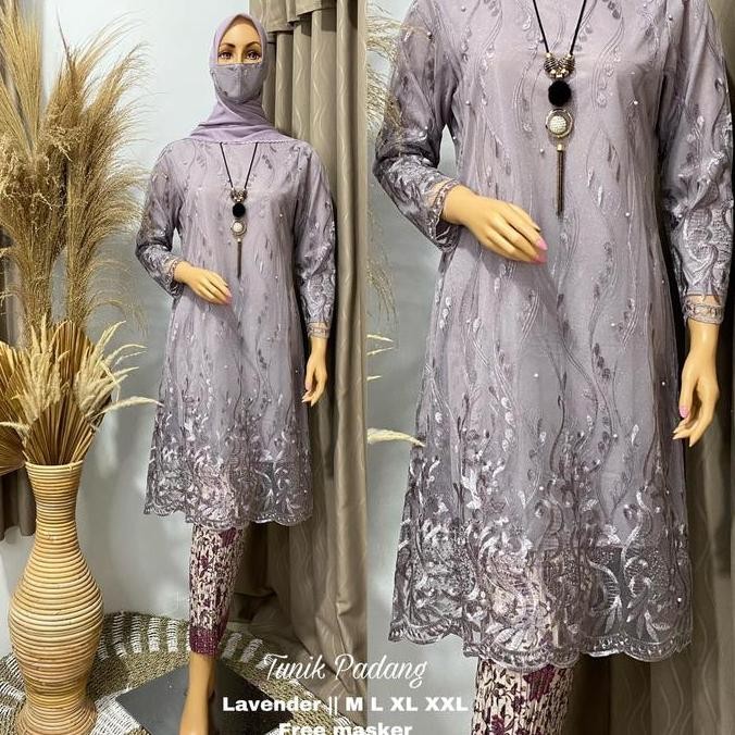 Setelan Kebaya Modern Tunik Tulle Bordir//Set Baju Kurung Brokat Rok Plisket