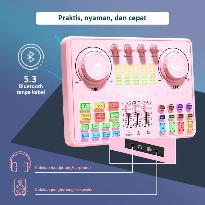 Bonkyo Sound Card Dj20 48V Hifi Perekaman Kualitas Suara Dinamis Dan Siaran Langsung Peralatan Profe