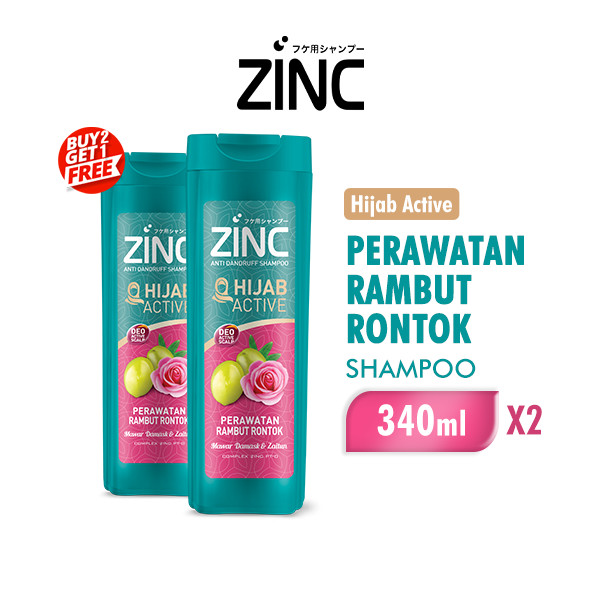 Zinc Shampoo Hijab Active Perawatan Rambut Rontok Botol 340 ml x2