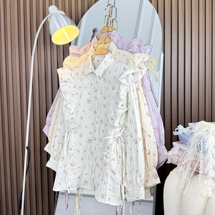 ALFAA BLOUSE RUFFLE VINTAGE KOREAN LOOK WANITA/BLOUSE WANITA MOTIF BUNGA RUFFLE Panjang Baju