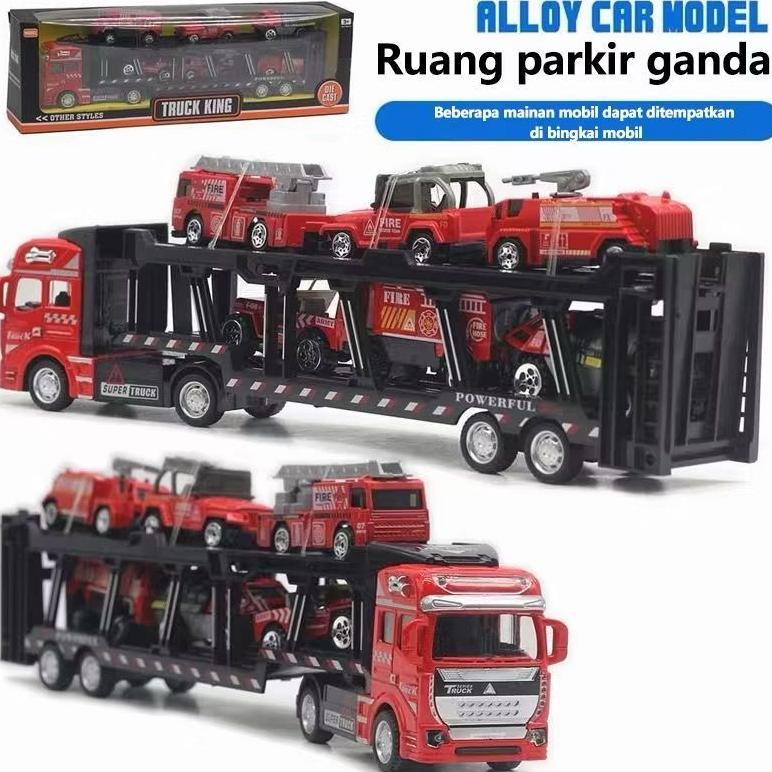 Mainan Mobilan 7 IN 1 Truck King Model Alloy Mobil Pullback Diecast Military Engineering Fire Truck
