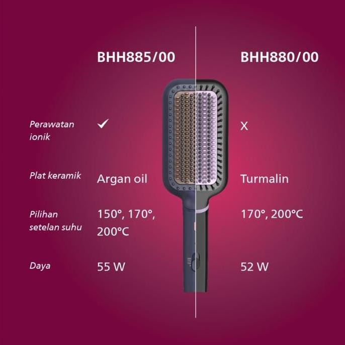 TERBARU - PHILIPS Heated Straightening Hair Brush BHH885/00 Sisir Pelurus Rambut