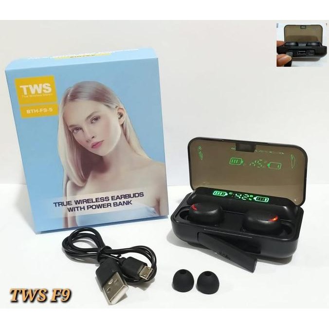 DF109 - HEADSET BLUETOOTH F9 TWS / HANSFREE BLUETOOTH F9 TWS BISA JADI POWERBANK / F9 TWS WIRELESS