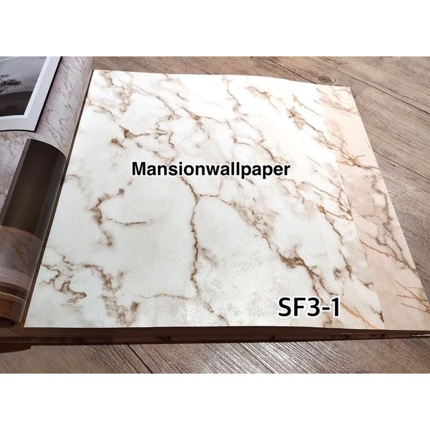 Wallpaper Dinding Motif Marmer Granit Putih Abu Cream