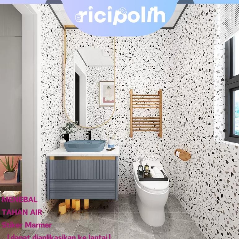 TERLARIS Wallpaper Kamar Mandi Anti Air 61*300cm Stiker Lantai Keramik Perekat Diri Tebal Motif Terr