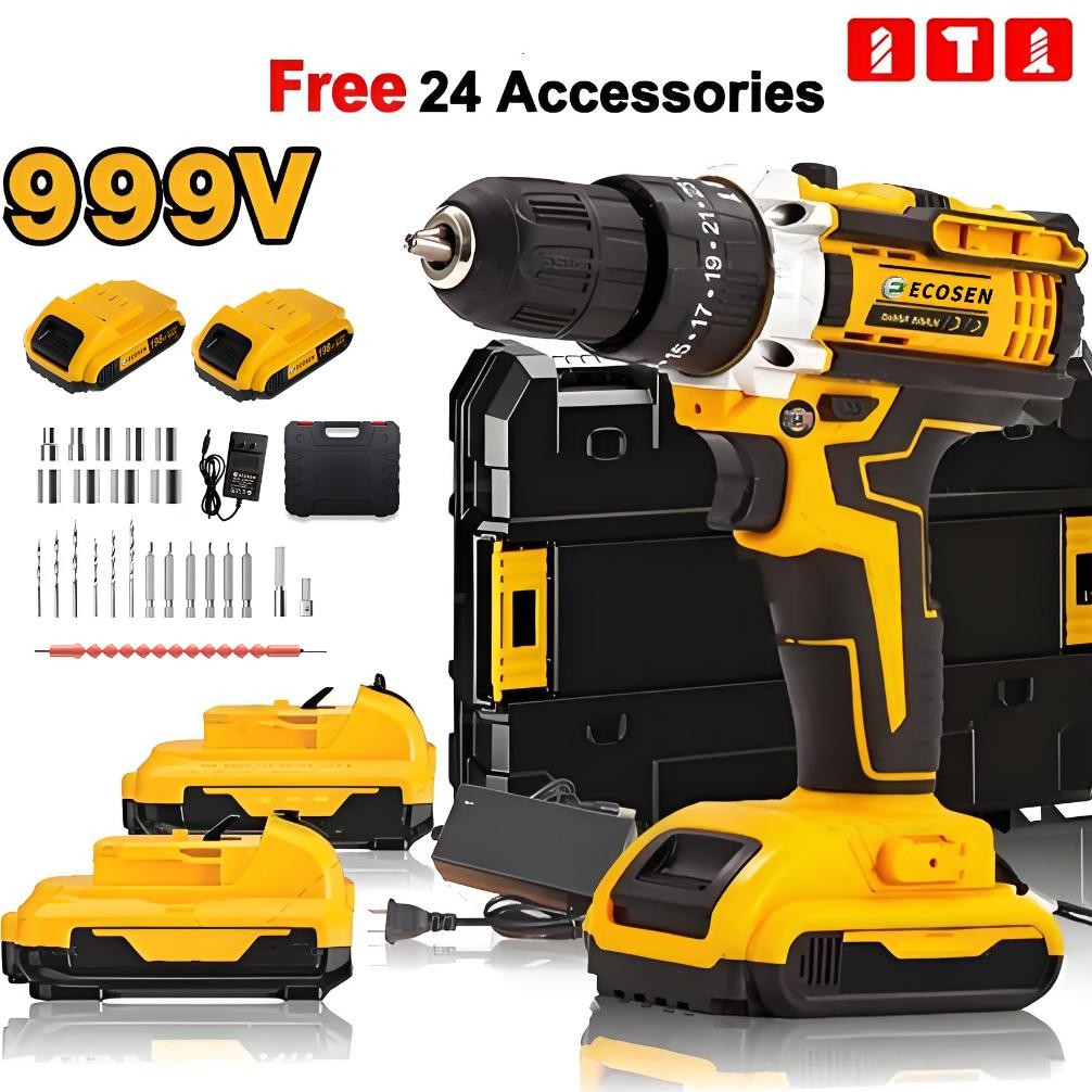 ECOSEN Mesin Bor Baterai Tangan Cordless Drill Battery impact drill Cordless Electric Drill Impact C