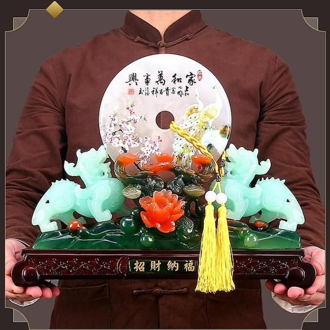 Pajangan Giok Naga Batu Giok Premium Kado Imlek Patung Hoki Fengshui