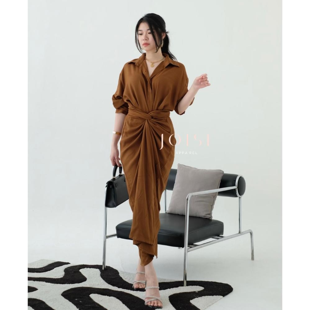 JOISE - Kylie Wrap 3in1 Shirt Dress Tali Maxi / Dress Panjang Lilit / Dress Wanita Polos
