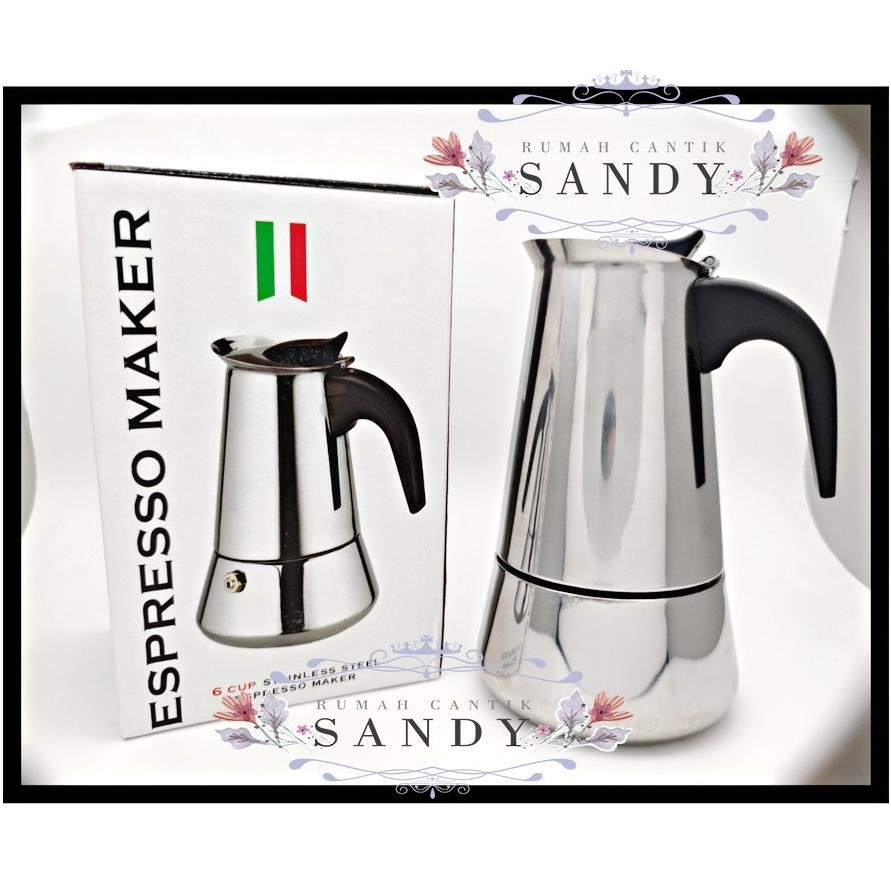 Teko Kopi Espresso ~ Coffee Maker Moka Pot Stainless ~ 6 Cup