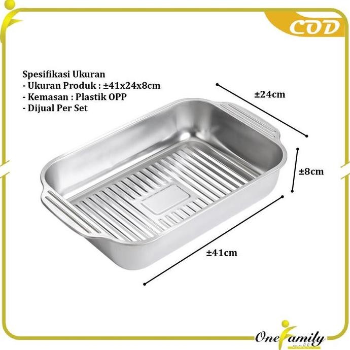 [Cod] Ofm C1236 Panci Stainless Set Tutup Panggangan Ikan Persegi Panjang Tahan Karat