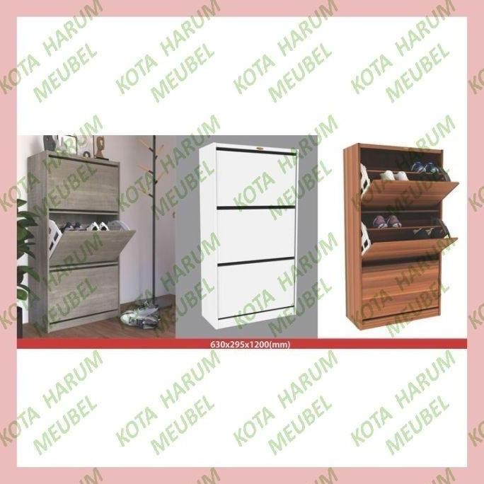 Rak Sepatu Minimalis Informa Abu Putih Coklat Kayu Pintu Flip Bandung