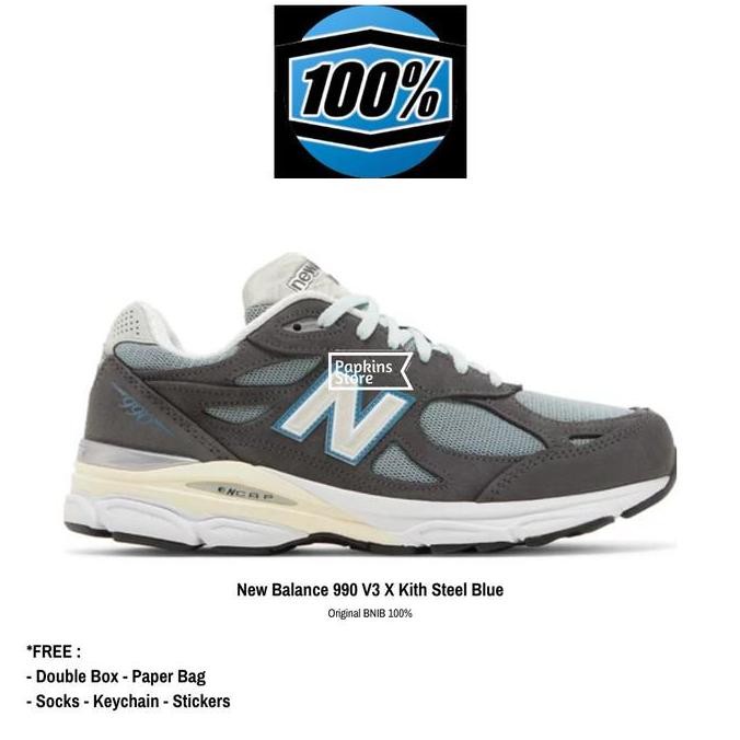 New  sepatu new balance 990 v3 x kith steel blue original bnib