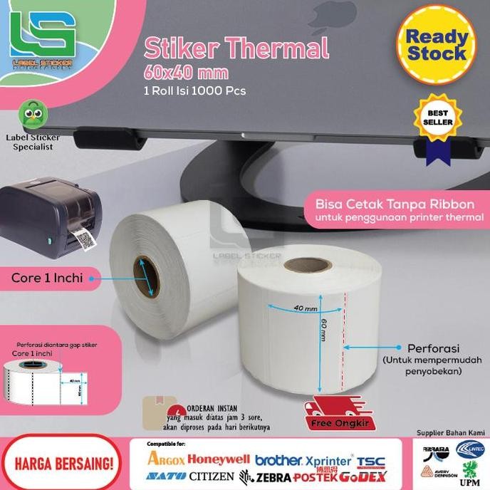 Label Sticker Barcode Thermal 60X40 Mm