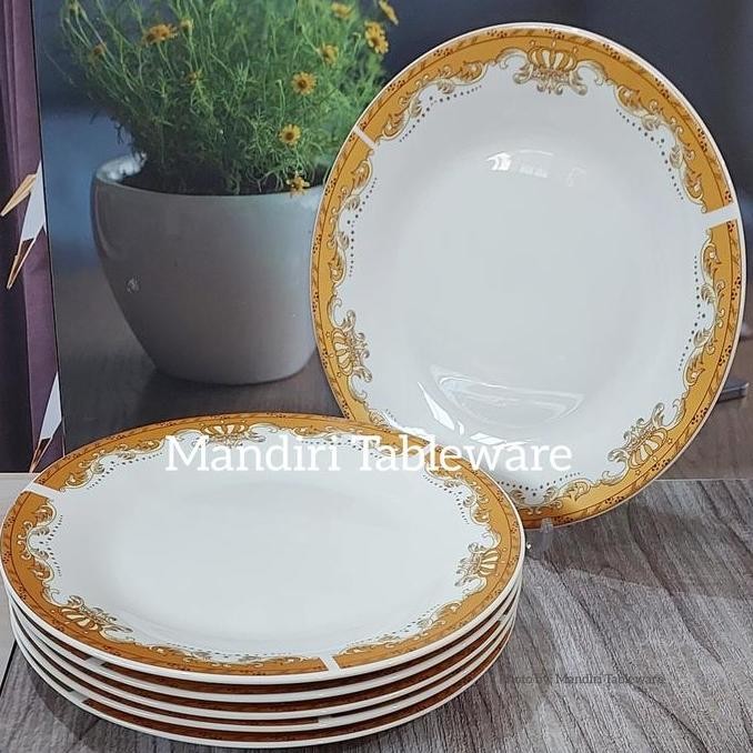 Piring Makan Ceper Keramik 10,5 Inch | Motif Mahkota | Isi: 6 Pcs