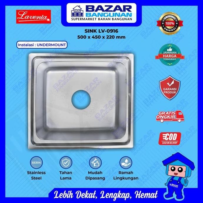 Lavenia - Kitchen Sink Wastafel Bak Cuci Piring Dapur Lv 0916 Stainless Steel Undermount Toto Royal