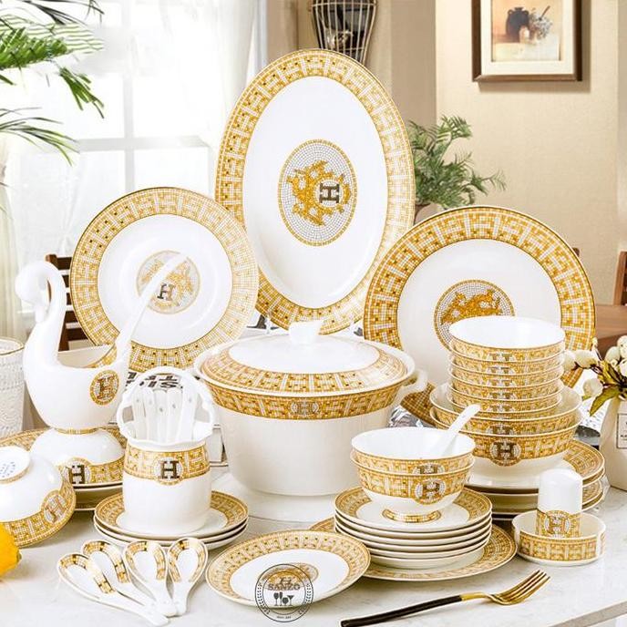 Set Alat Makan Piring Mangkok Brand H / Dining Plate Set Eb Home 1337