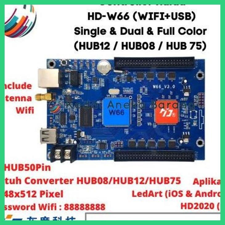 PROMO CONTROLLER HUIDU HD-W66 WIFI USB RGB FULL COLOR RUNNING TEXT P10 PRIVASI AMAN