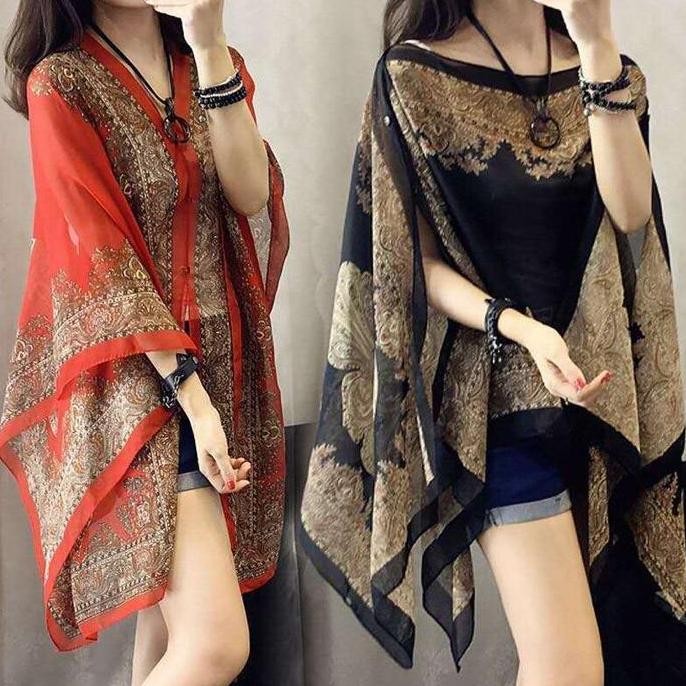 Outer Scarf Batik Chiffon Pantai Bahan Sifon Baju Luaran Bali Premium Syal Sutra Shawl Wanita Silk S
