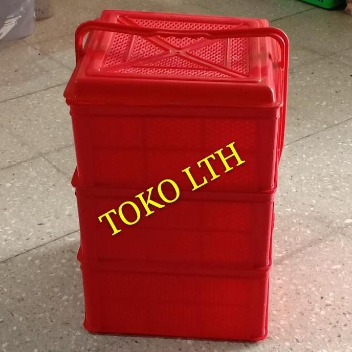 Terbaik Rantang Kue Makanan Buah Segi Plastik Susun 3 Tenong Keranjang 3 Susun 100% Ori