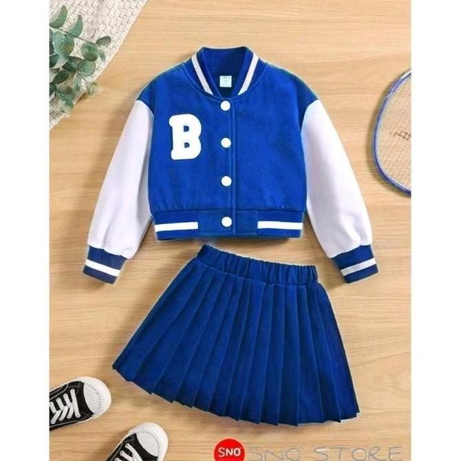 Jaket Varsity Baseball Crop Top Anak Cowok Cewek Inisial A B C (Bisa Custom Inisial) "Jaket Saja Tan