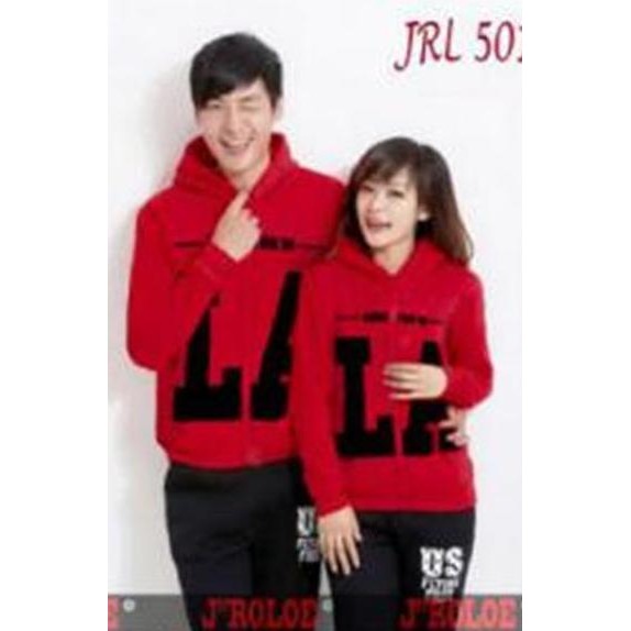 BEBAS ONGKIR - 438 BAJU PASANGAN ( COUPLE ) JAKET TOPI COUPLE LA MERAH, BAHAN FLEECE