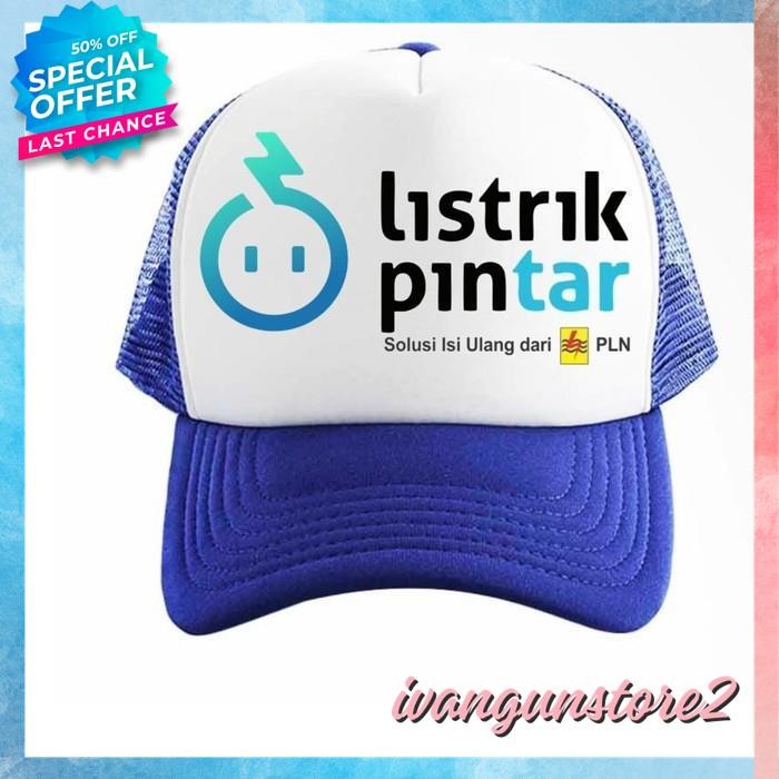 TOPI TRUCKER JARING HAT CAP DISTRO PLN LISTRIK PINTAR SOLUSI ISI ULANG BUMN AKHLAK POLOS CUSTOM INDO