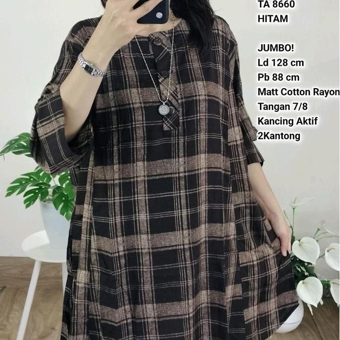 Tunik Rayon Premium OVERSIZE Wanita LD 130 TA 8660 TA 9201, Fashion Muslim Panjang Jumbo Kancing Hit
