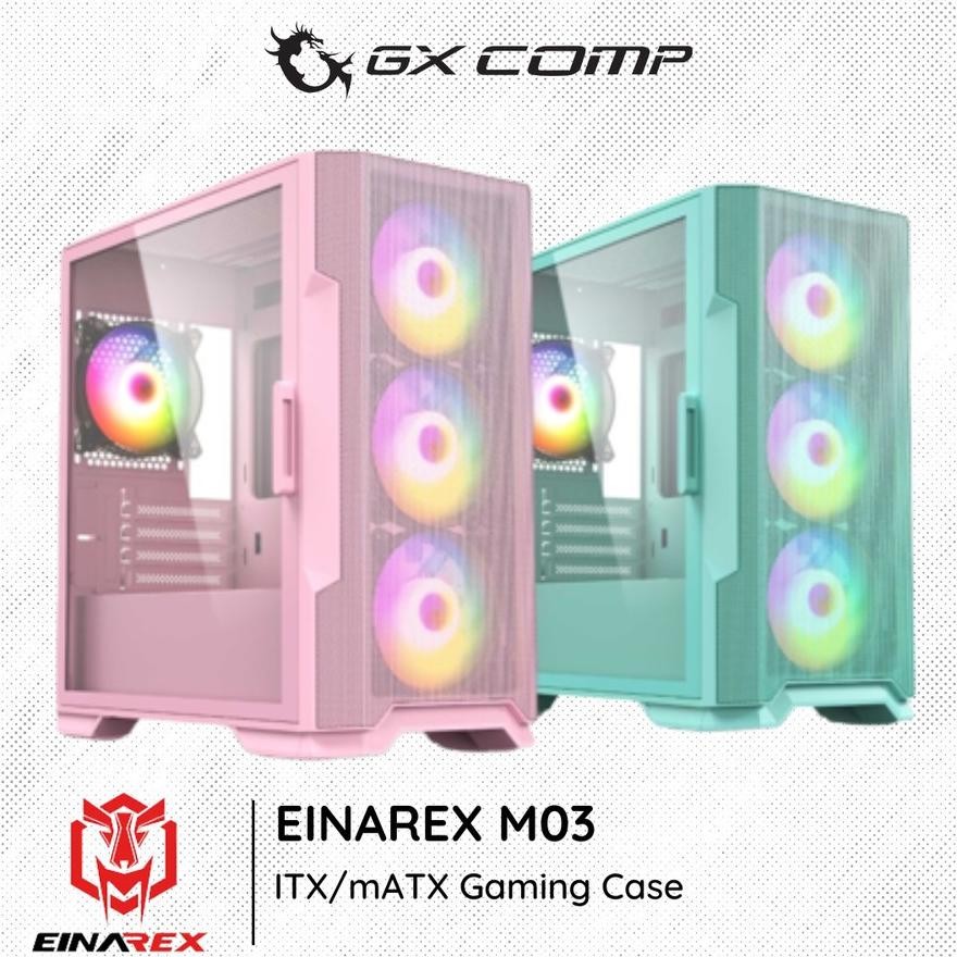 NEW EINAREX M03 Green / Pink Free 1 Fan RGB - Casing PC ATX - EATX | CPU PC Case Gaming