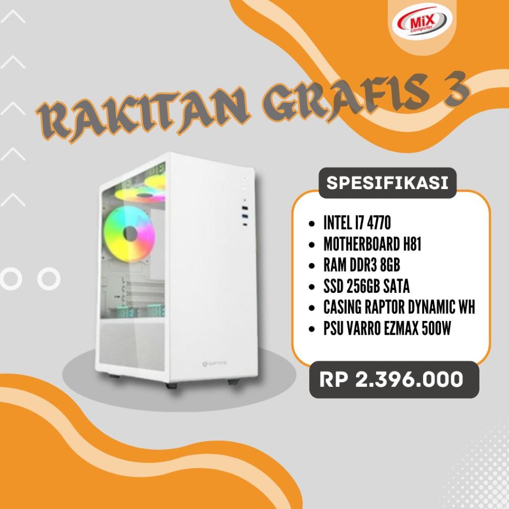NEW Paket PC Desain Komputer Rakitan 1 set Lengkap - Core i3 8100 SSD 128GB Ram 8GB , Tanpa Monitor