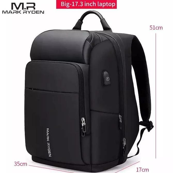 Mark Ryden MR7080D Tas Ransel Sekolah  Backpack Laptop Waterproof 17 Inch USB Hitam