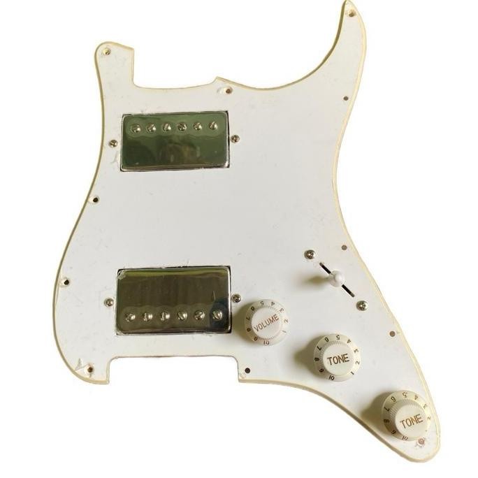 Pickguard Stratocaster HH dengan Pick Up Kaleng Les Paul/Gibson Chrome