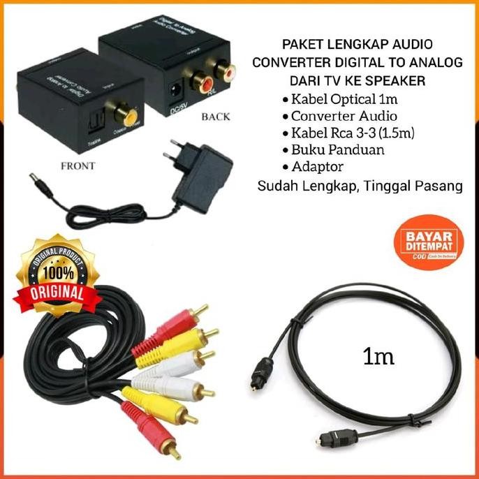 Paket Lengkap Converter Audio Digital To Analog Dari Tv Ke Speaker Aktif Home Theater + Kabel Toslin
