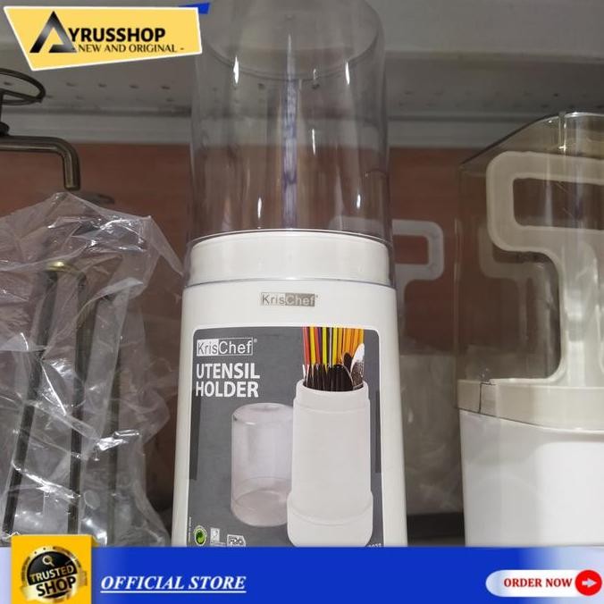 Tempat Sendok Garpu Utensil Holder Krischef Tertutup Transparan AUL