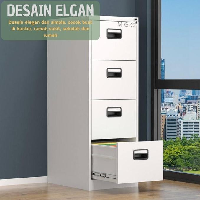 MGG - Lemari Arsip Besi 4 Laci Putih Filing Cabinet Kantor 133x46x60cm, lemari arsip,lemari kantor F