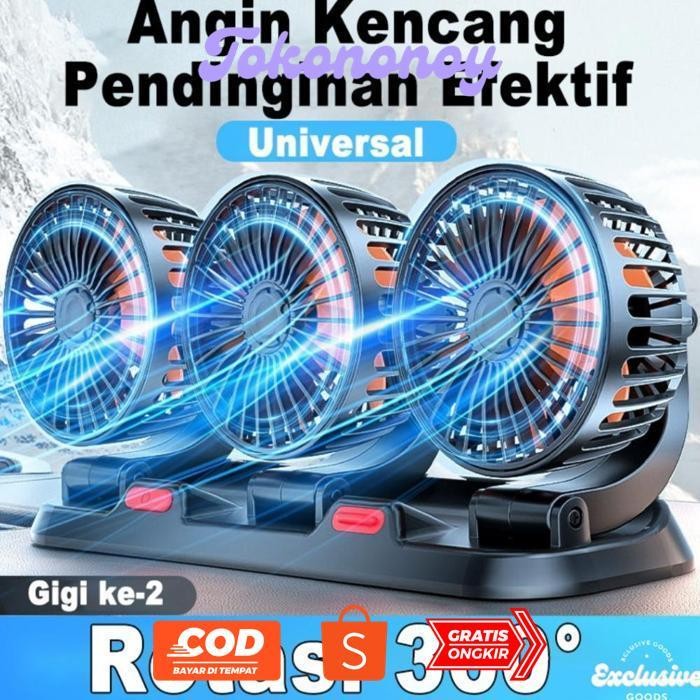 TU26 UFO-2025 ede-78 [XGoods] Kipas Angin Mobil 3 Kepala 12/24V Kipas Pendingin Truck USB Dashboard 