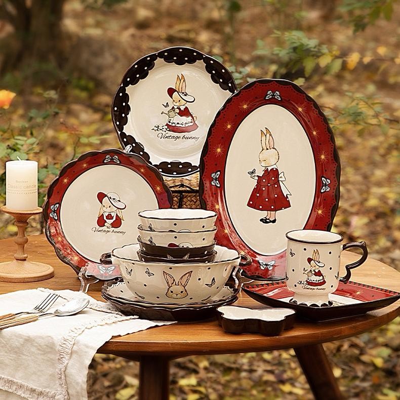 READY INSTANT PM 40 SATUAN PREMIUM COLLECTION Rabbit Vintage / Piring Mangkok Mug Gelas Cup Keramik 