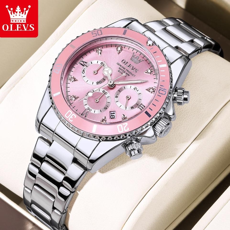 Olevs Jam Tangan Wanita Anti Air Fashion Cewek Korea Analog Pink Steel Women Watch