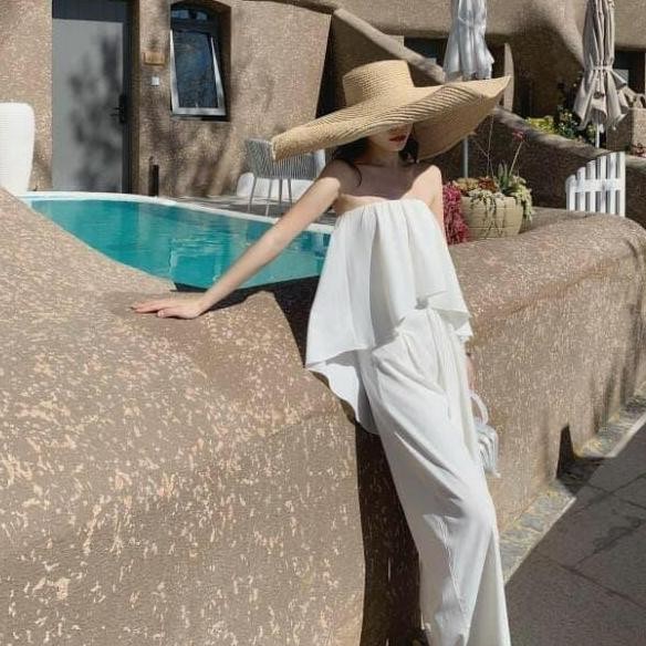 White Ruffle Jumpsuit Woman Playsuit Korean Summer Jumpsuit Beachwear Bali Dress Pantai Wanita Jumps