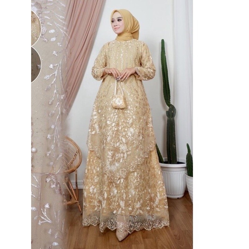 Terbaru GAMIS PESTA GAMIS KONDANGAN GAMIS SANDRINA DRESS GAMIS MEWAH GAMIS GOLD GAMIS SANDRINA GAMIS