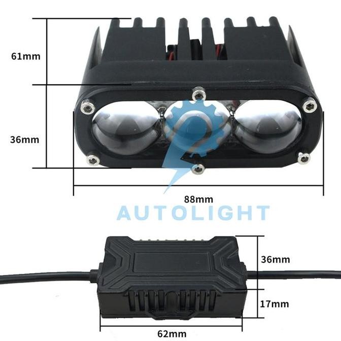 Lampu Tembak 3 mata mini projie mini laser 3 mata auto light 120W/Pasang U22 U Premium Series